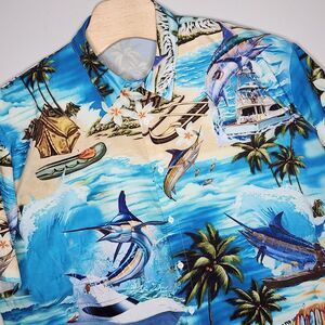 Macrolid Hawaiian Shirt Fishing Island Boat Short Sleeve Button‎ Up Mens  5XL